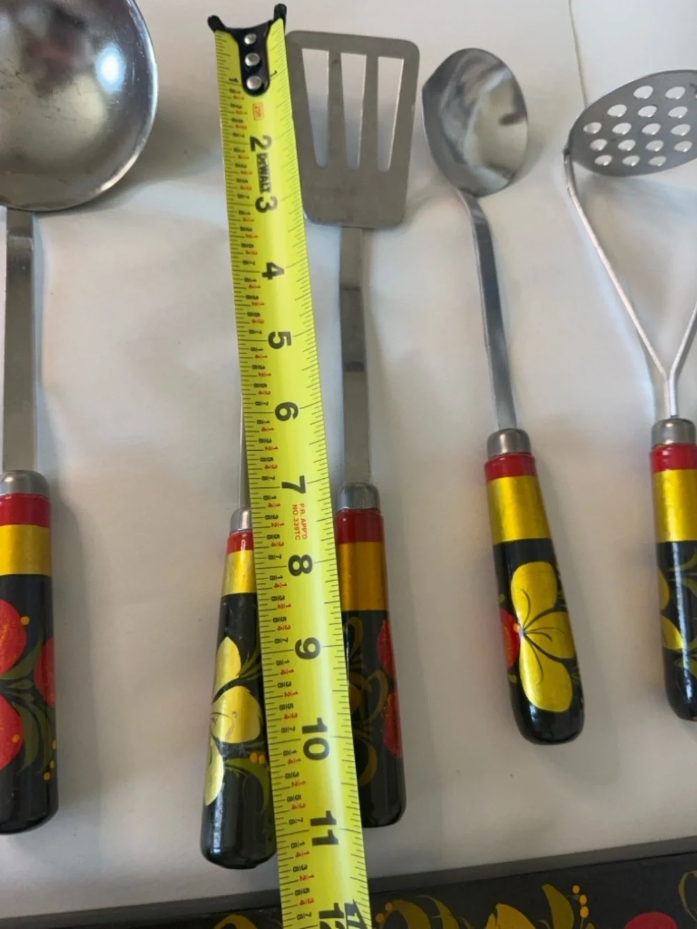 Khokhloma Assorted Kitchen Utensil Set of 7 Items hand painted Floral